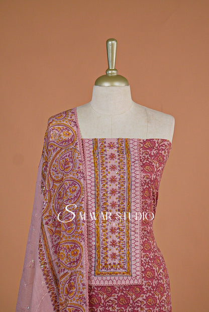 Cotton Unstitched Salwar Suits Dress Material Blush Pink AC0184