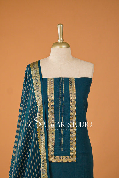 Cotton Unstitched Salwar Suit Dress Material Peacock Blue AC0169