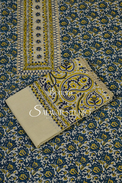 Cotton Unstitched Salwar Suits Dress Material Deep Slate Blue AC0185