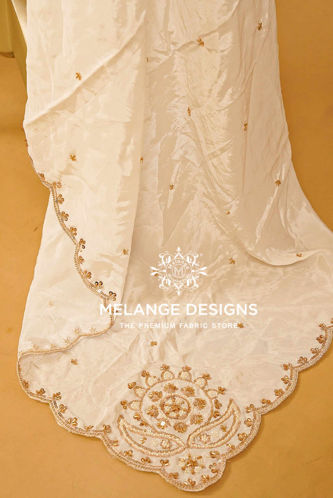 Crape Silk Embroidery Dupatta For Women White BJ0082