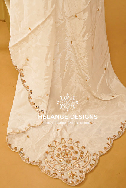 Crape Silk Embroidery Dupatta For Women White BJ0082