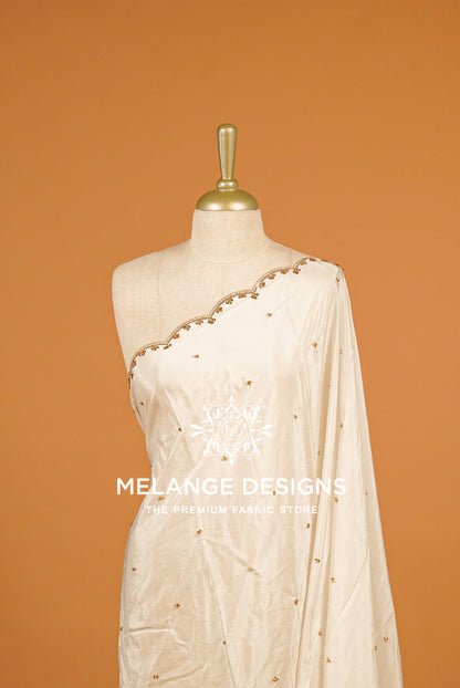 Crape Silk Embroidery Dupatta For Women White BJ0082