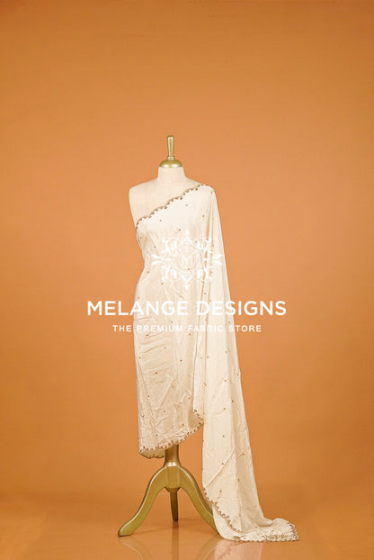 Crape Silk Embroidery Dupatta For Women White BJ0082