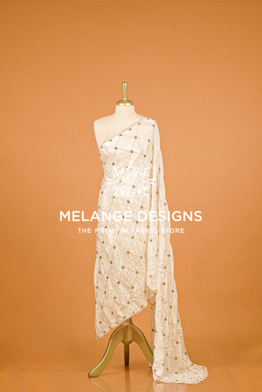 Crape Silk Embroidery Dupatta For Women White BJ0083