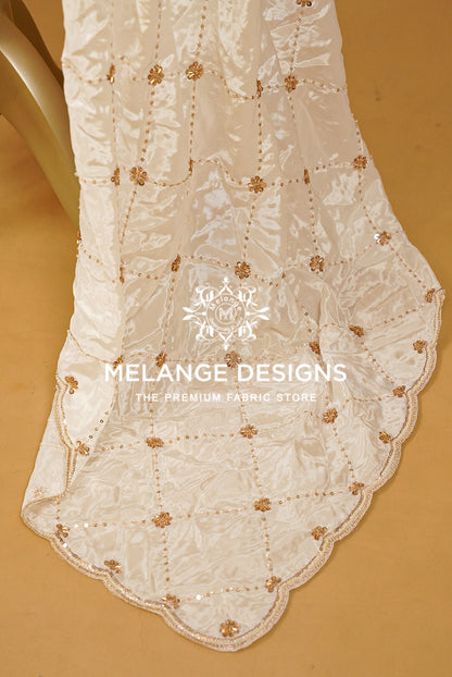 Crape Silk Embroidery Dupatta For Women White BJ0083