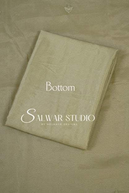 Crushed Organza Cutwork Unstitched Salwar Suit Material Sage Green Bottom.