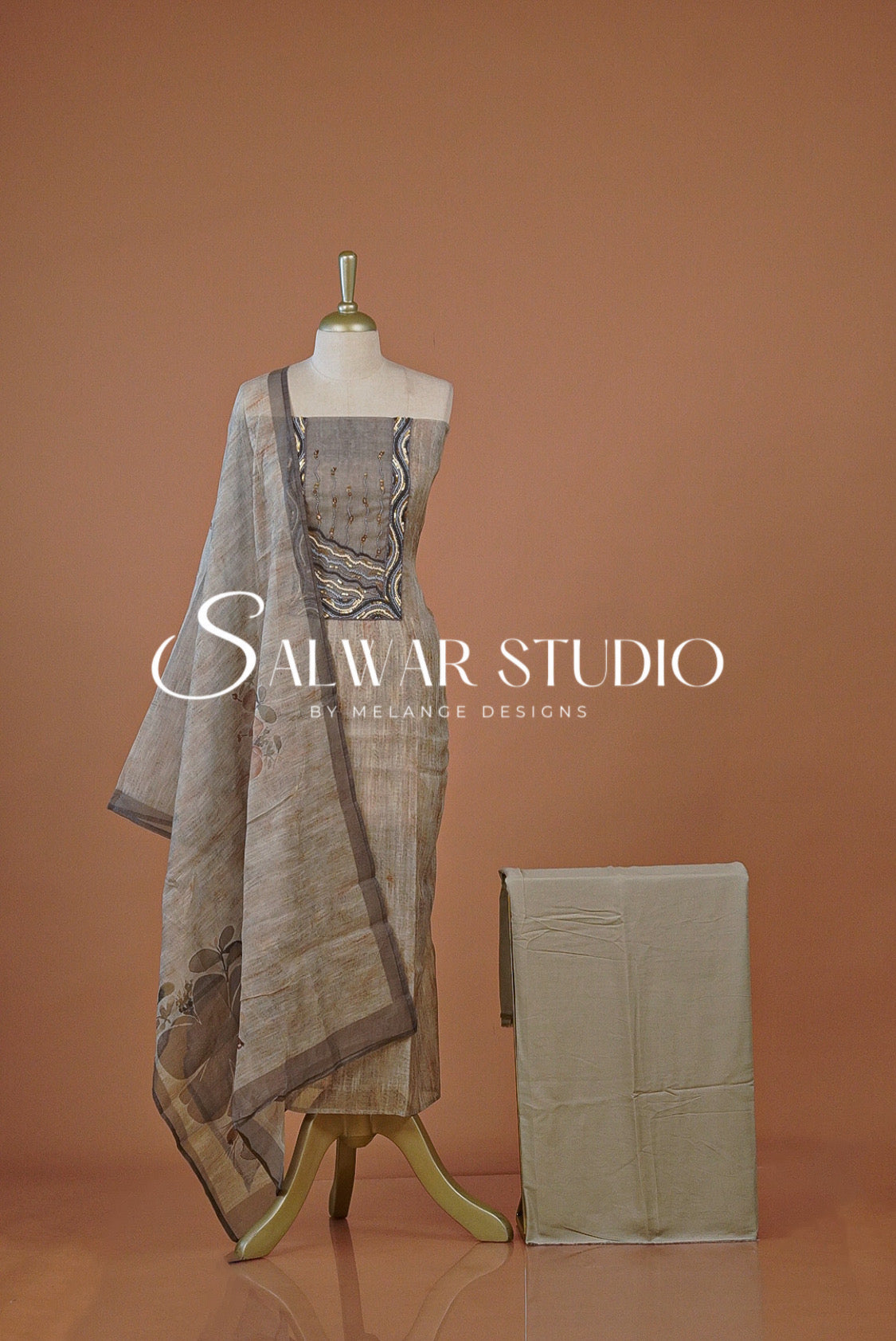 Chanderi Embroidery Unstitched Salwar suit Dress Material Revere Pewter  AC0265