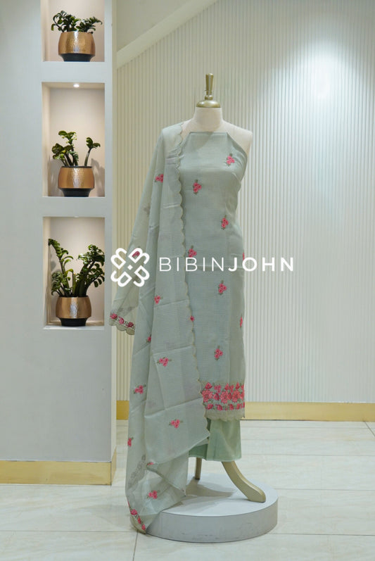Cotta Embroidery Unstitched Salwar Suit Material  Pastel Sage Green BJ2123
