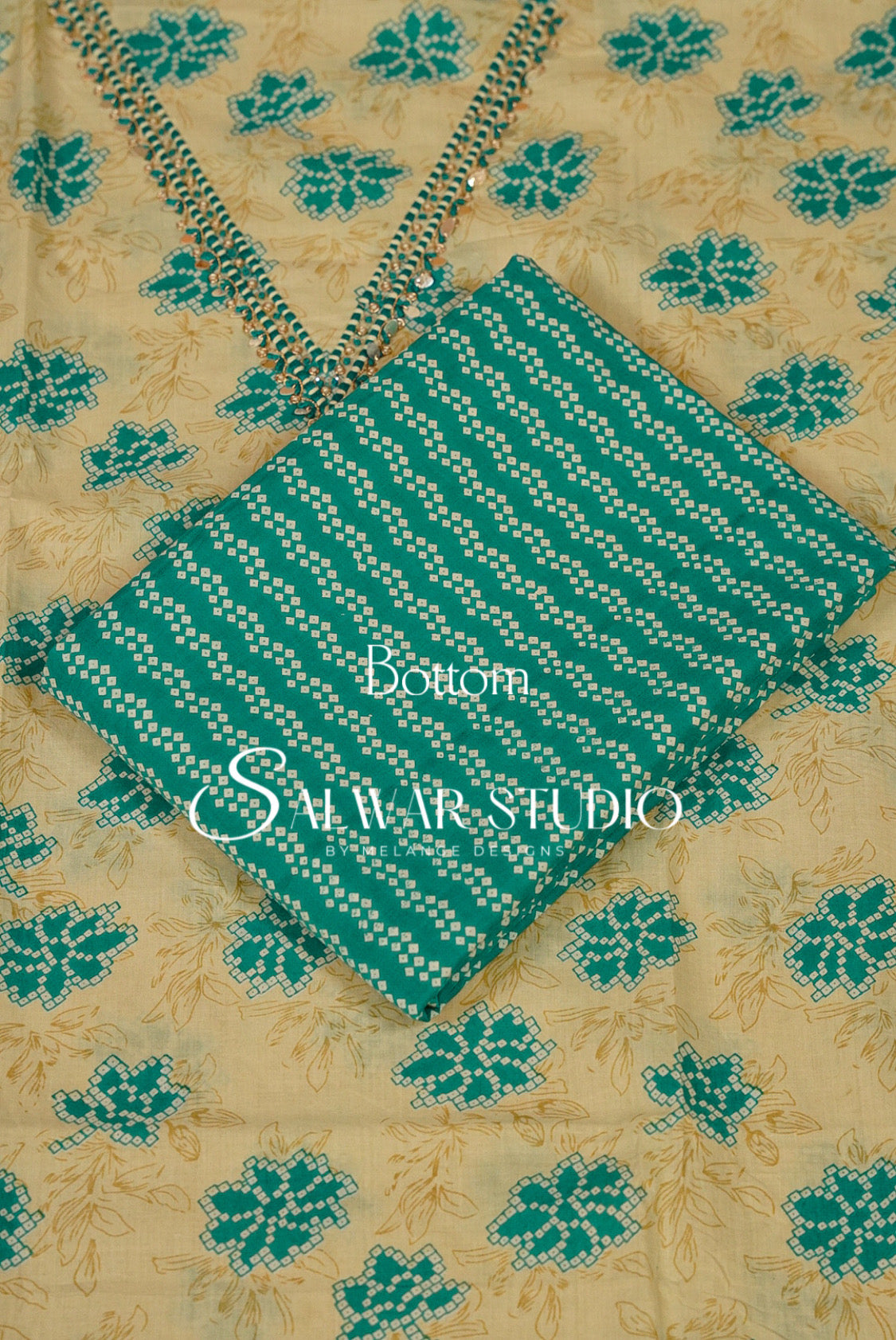 Cotton Embroidery Unstitched Salwar suit Dress Material Warm Cream With Turkish Blue AC0190