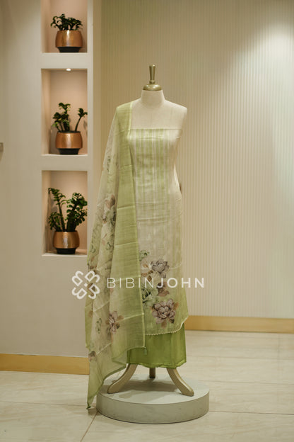 Printed Art Linen Unstitched Salwar Suit Material  Pastel Pistachio Green BJ2375