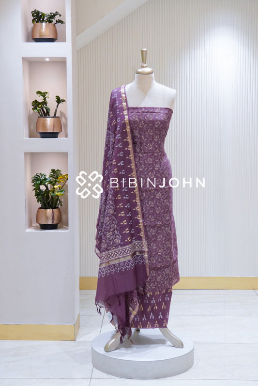 Printed Chanderi Unstitched Salwar Suit Material Dusty Purple BJ1692