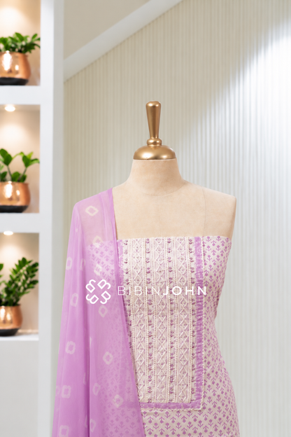 Cotton Embroidery Unstitched Salwar Suit Material Lilac Purple BJ1996