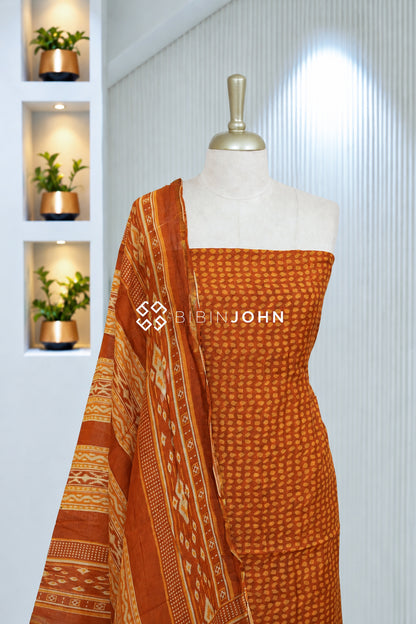Printed Chanderi Unstitched Salwar Suit Material  Burnt Orange BJ2055