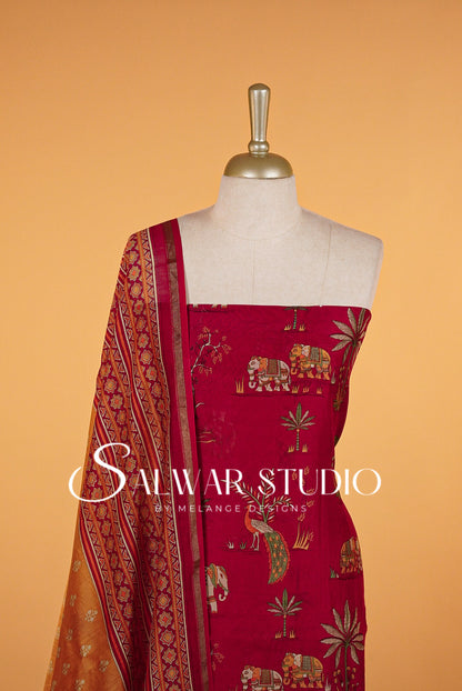 Printed Chanderi Unstitched Salwar Suits AC0029