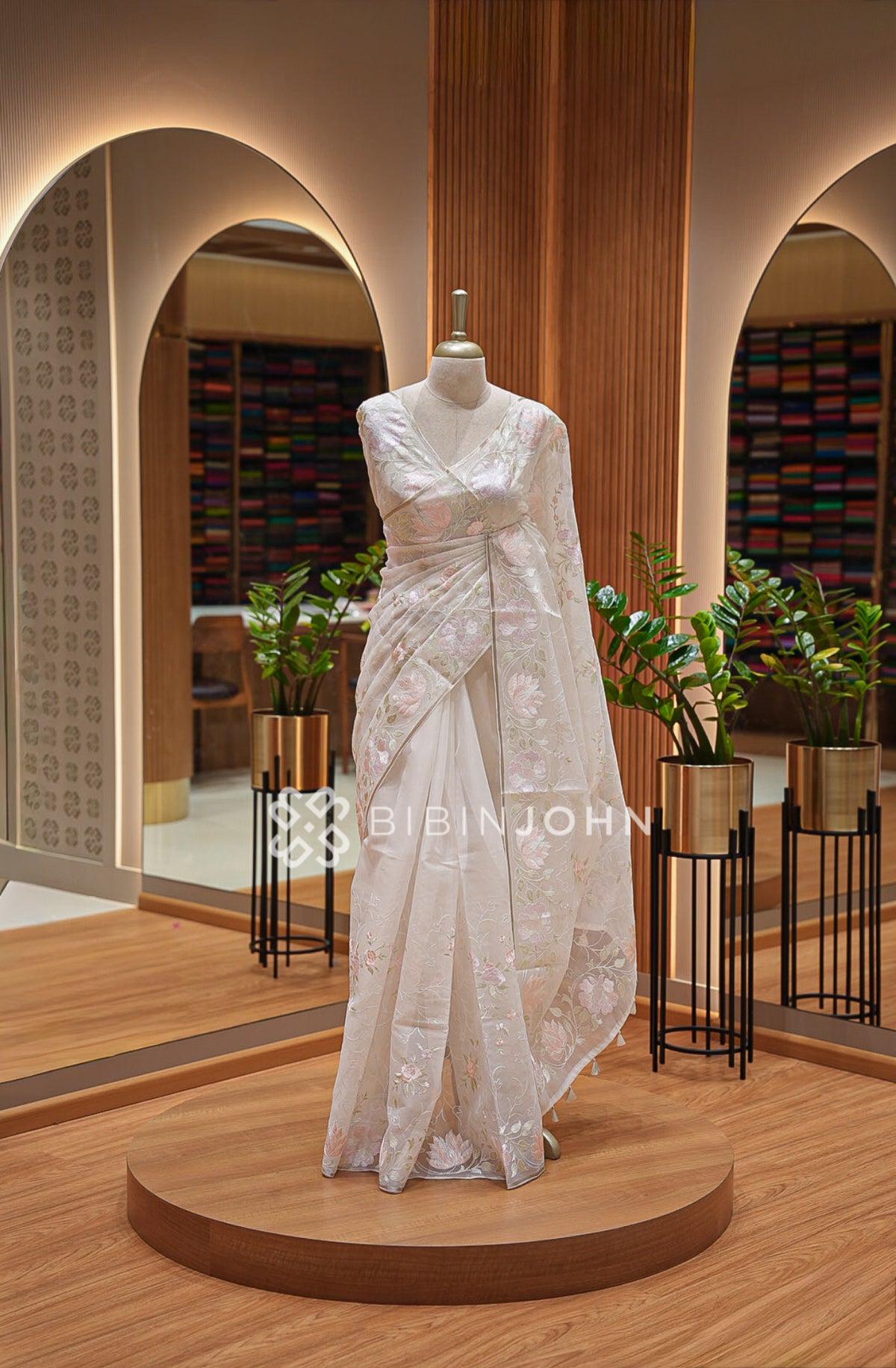 Organza Embroidery Saree White BJ1018
