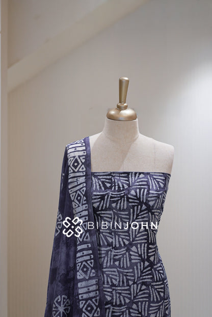 Batik Printed Chanderi Unstitched Salwar Suit Material Deep Indigo Purple BJ2307