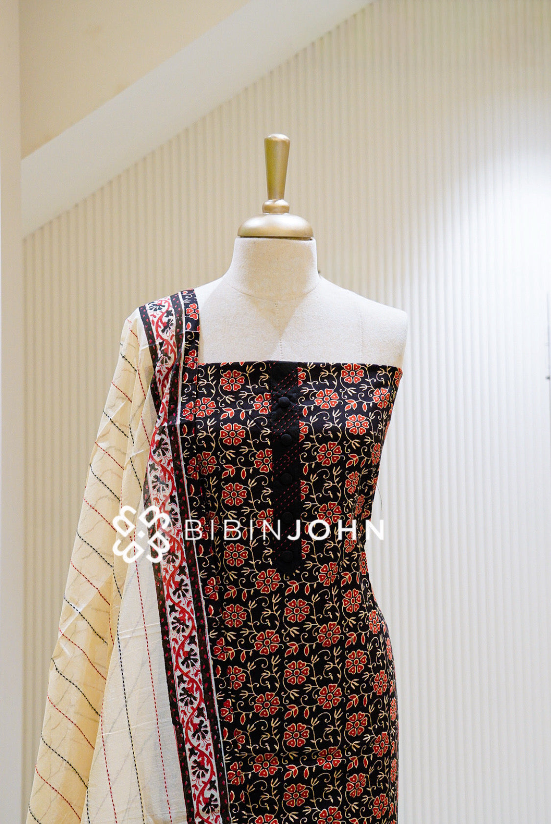 Cotton Embroidery Unstitched Salwar Suit Material Black BJ1120