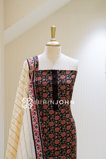 Cotton Embroidery Unstitched Salwar Suit Material Black BJ1120