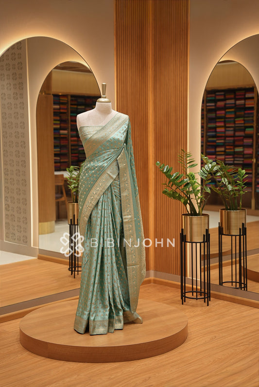 Banarasi Modal Silk Saree For Women Sage Green BJ1647
