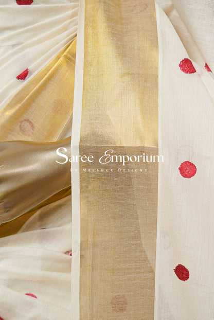 Cotton Kasavu Embroidery Saree MDS0198