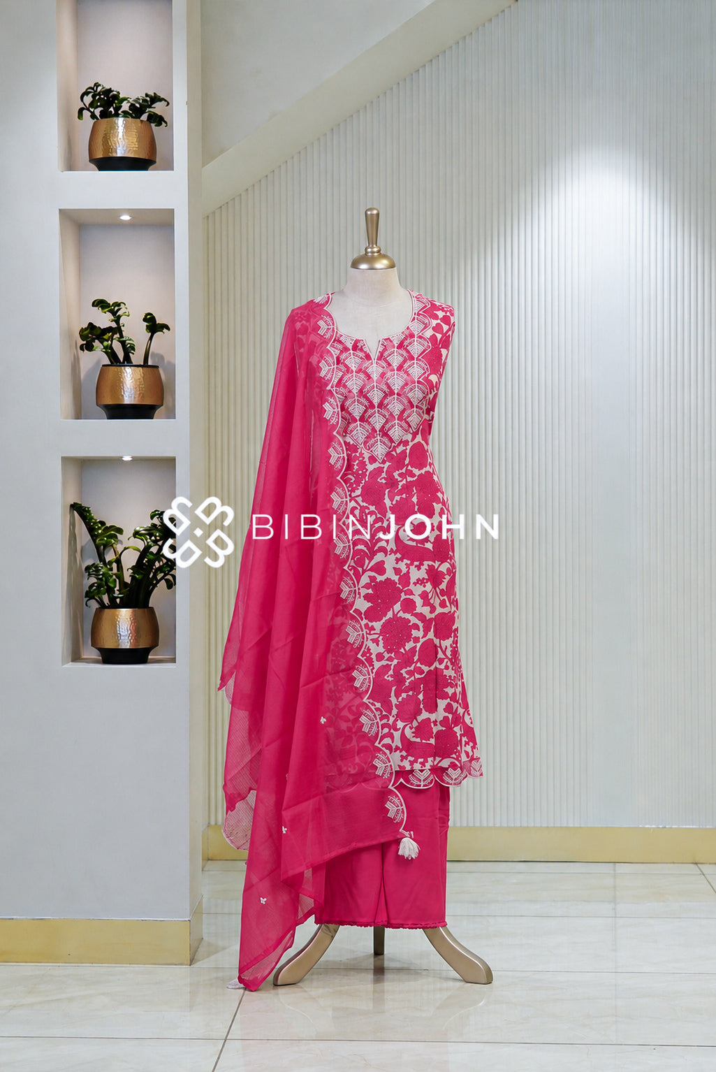 Cotton Linen Semi Stitched Salwar Suit Material Rani Pink BJ1801