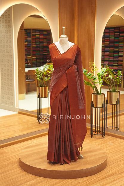 Semi Tussar Weaving Saree For Women Rust Brown BJ2645