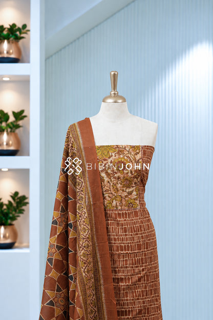 Cotton Embroidery Unstitched Salwar Suit Material Terracotta Brown BJ2032