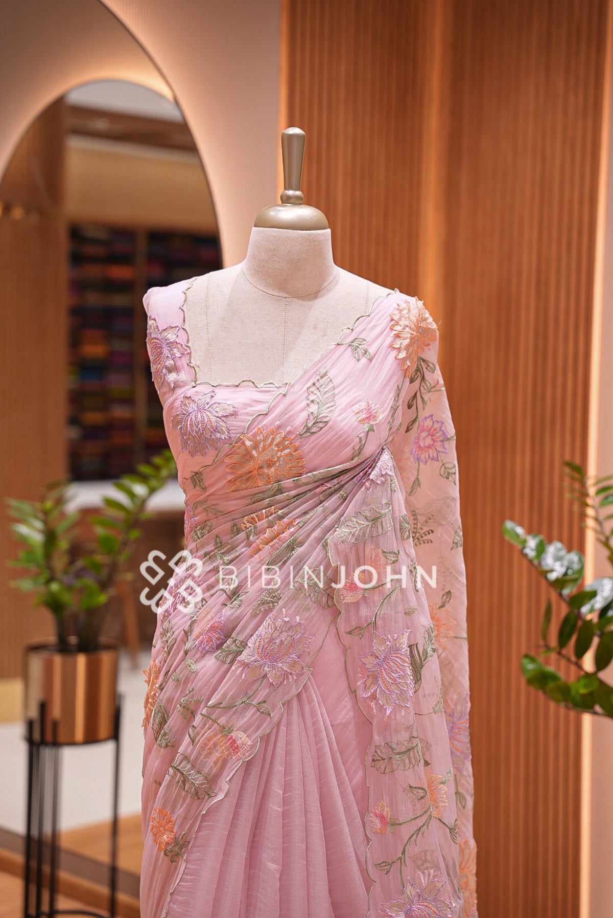 Tissue Organza Embroidery Saree Pastel Pink BJ0938