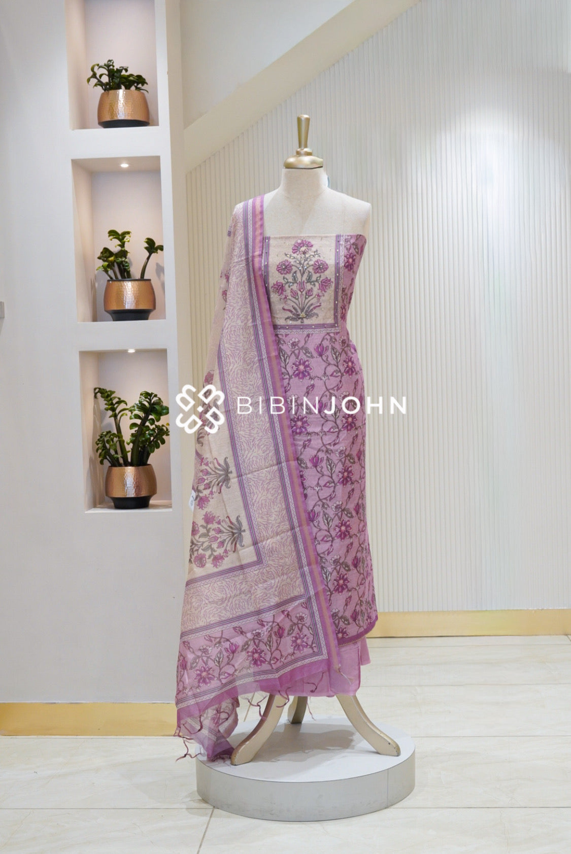Semi Silk Embroidery Unstitched Salwar Suit Material Dusty Lavender BJ2367