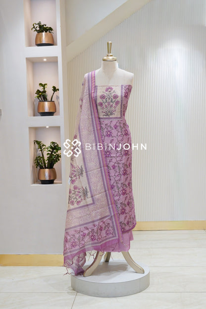 Semi Silk Embroidery Unstitched Salwar Suit Material Dusty Lavender BJ2367