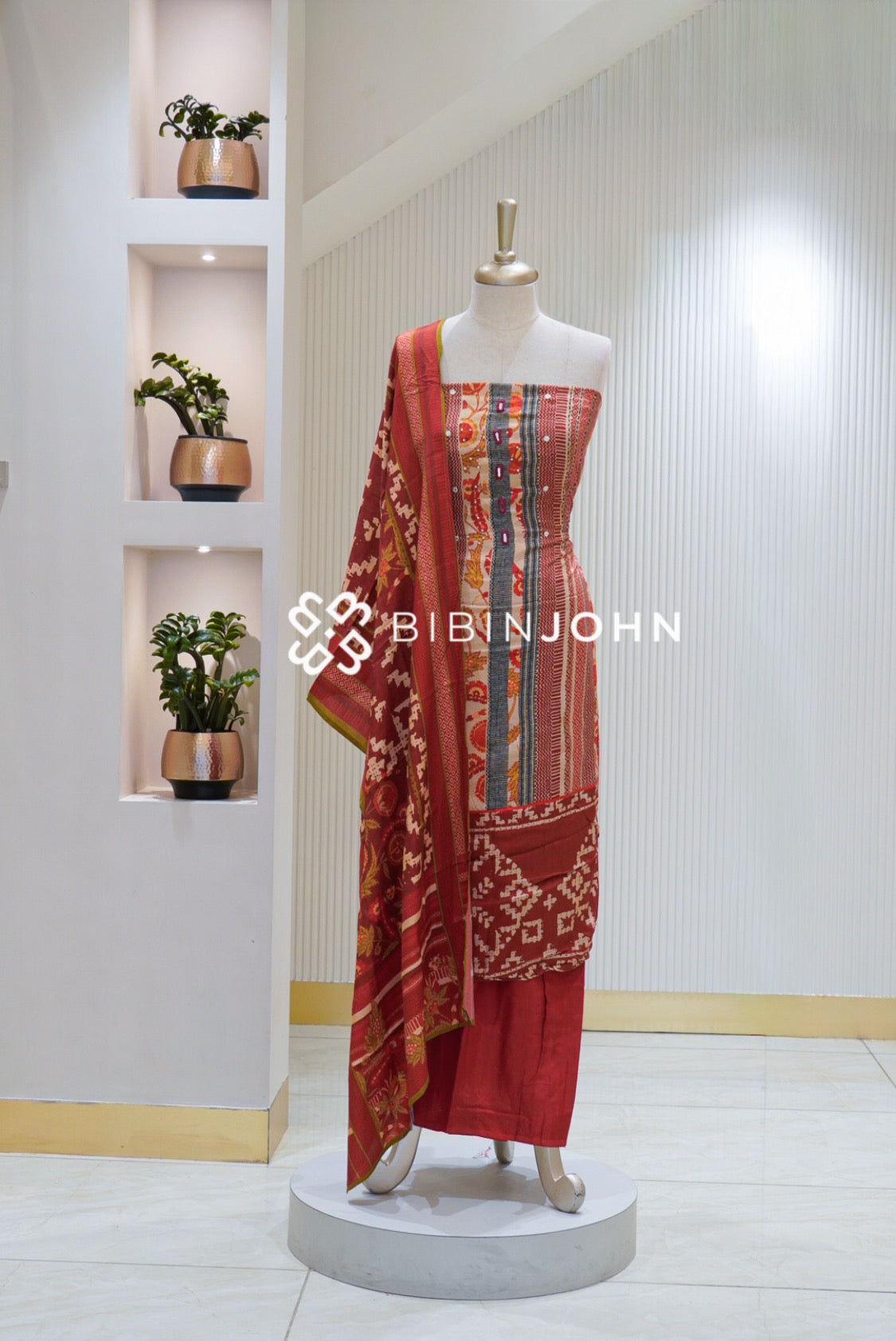 Muslin Embroidery Unstitched Salwar Suit Material Rust Maroon BJ1881