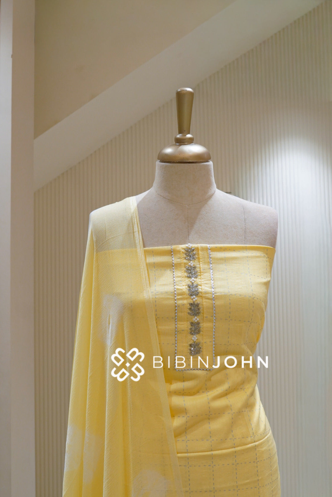 Cotton Embroidery Unstitched Salwar Suit Material Pastel Yellow BJ2741