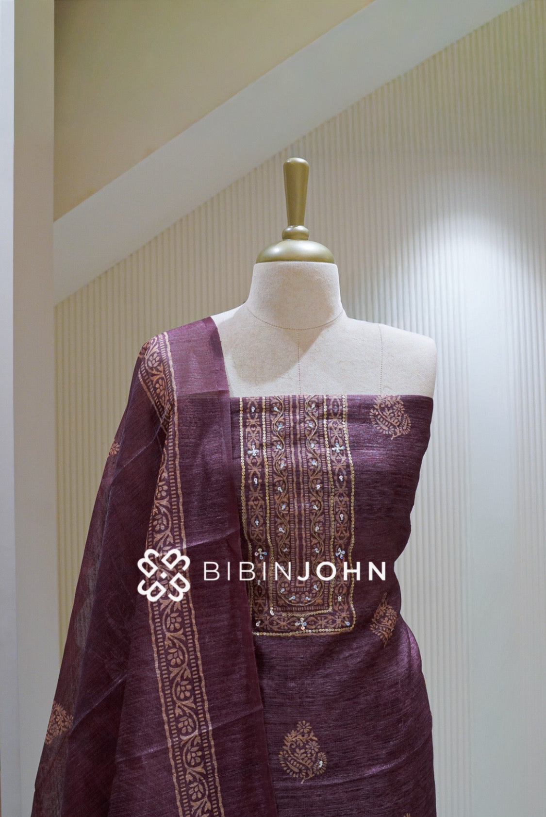 Semi Silk Embroidery Unstitched Salwar Suit Material  Deep Plum Purple BJ2535