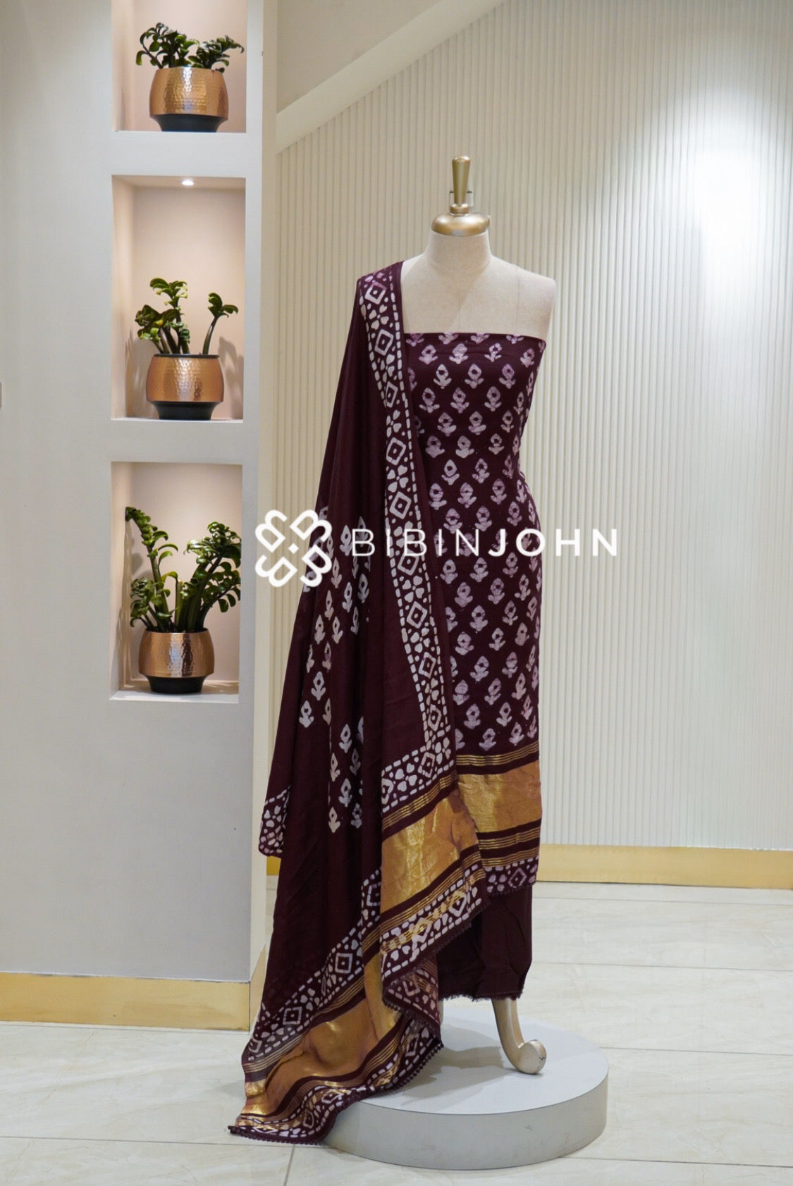 Semi Silk Batik Printed Salwar Suit Material Deep Burgundy Maroon BJ2159