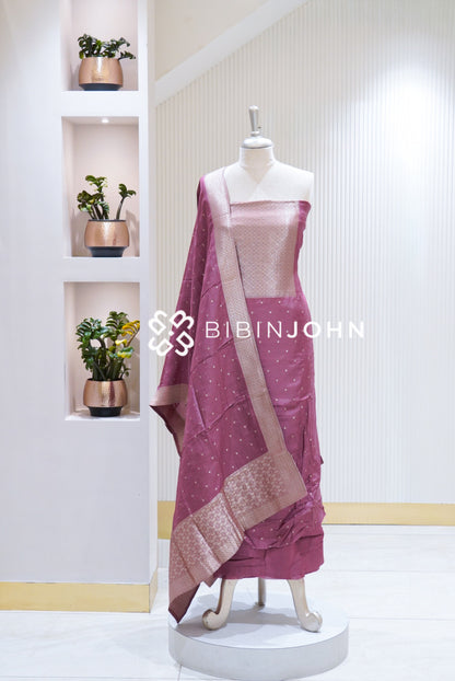 Silk Banarasi Unstitched Salwar Suit Materials Dusty Rose BJ1684