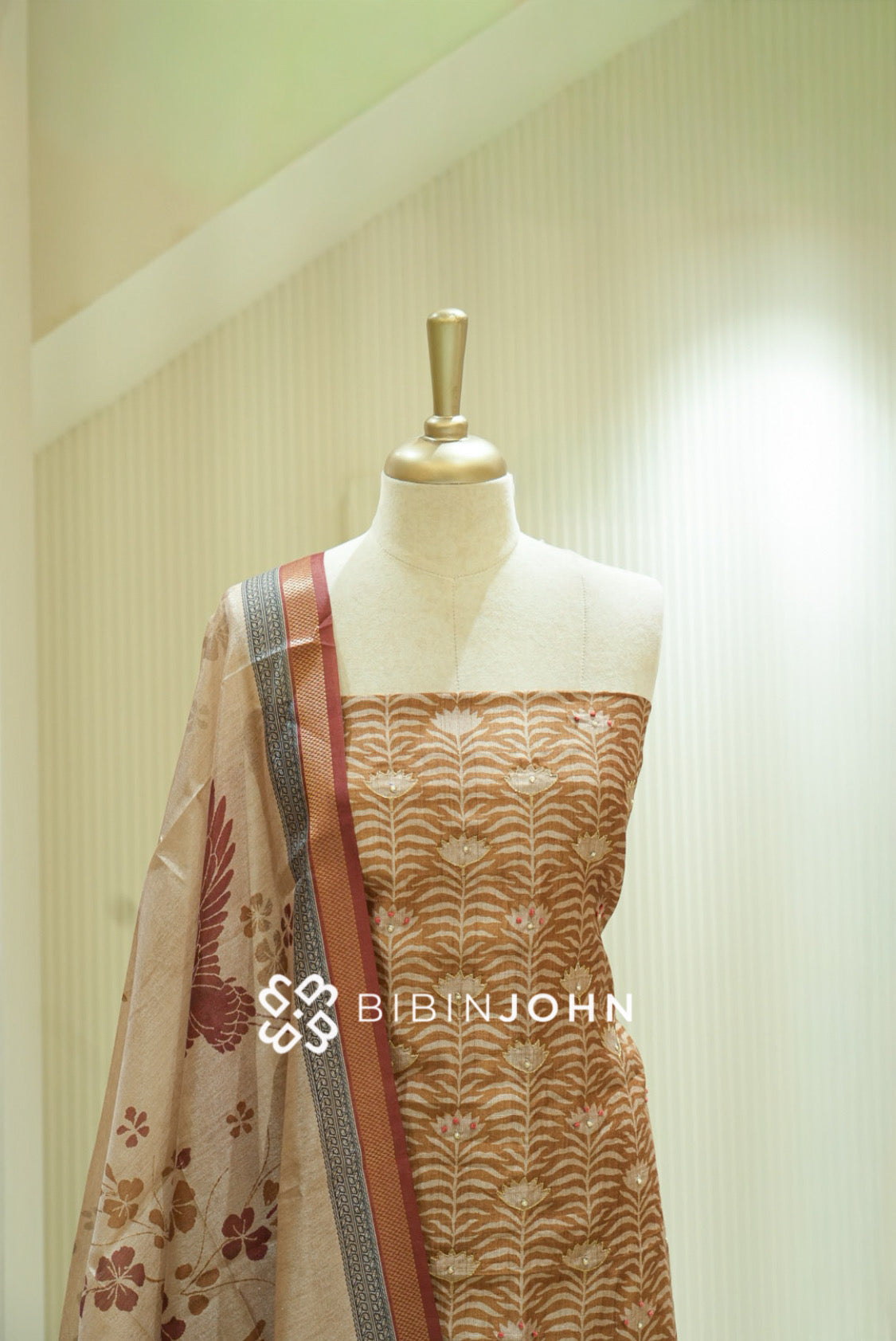 Semi Silk Embroidery Unstitched Salwar Suit Material Warm Caramel Brown BJ2174