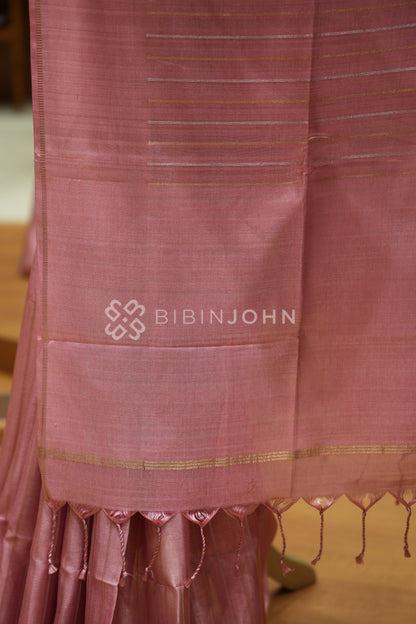 Semi Tussar Weaving Saree For Women Dusty Rose Pink BJ2310
