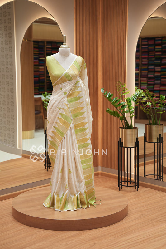 Printed Semi Tussar Saree For Women Champagne Beige BJ2387