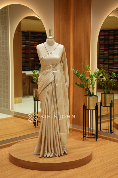Semi Tussar Weaving Saree For Women Champagne Beige BJ2452
