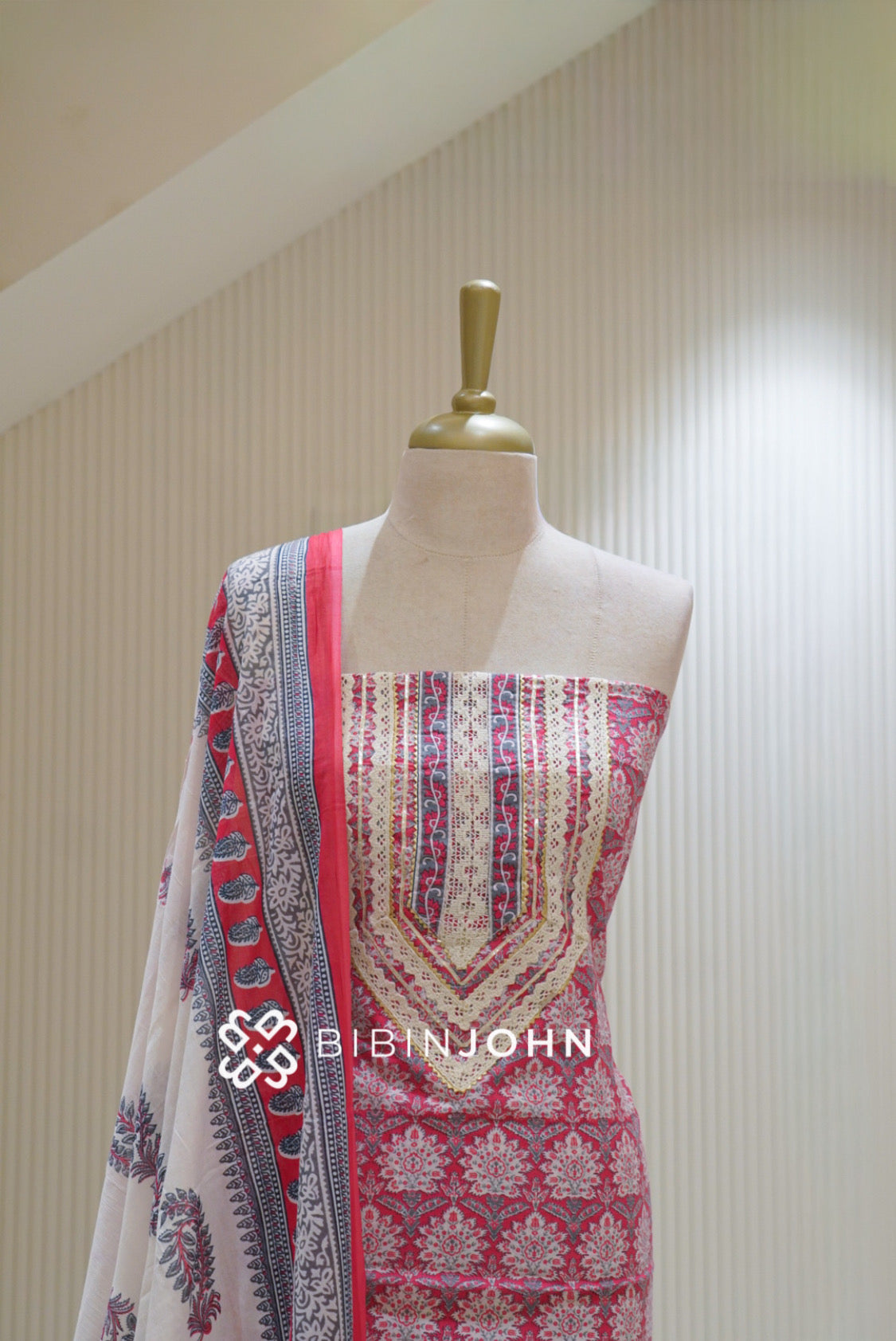 Printed Cotton Unstitched Salwar Suit Material Bright Pink BJ2250