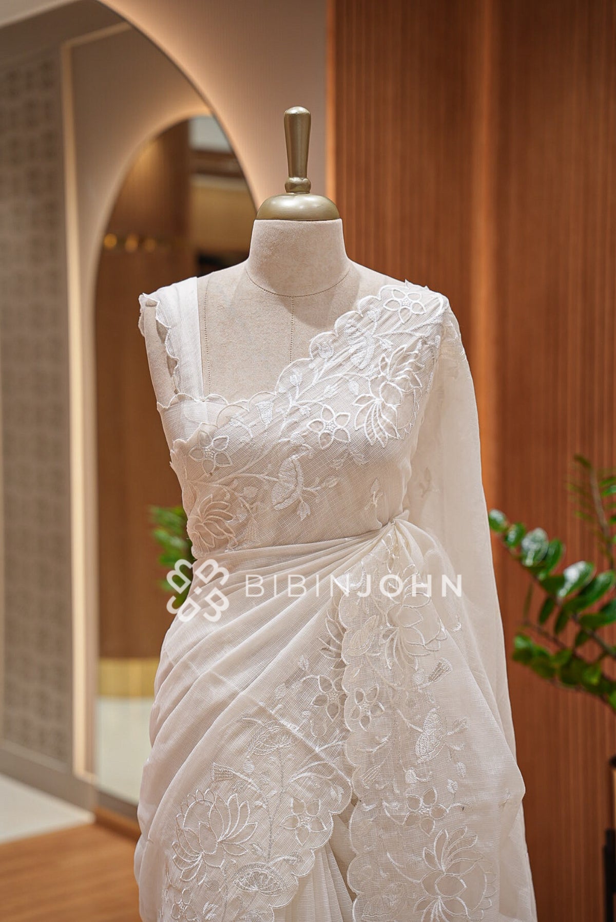 Cotta Applique Saree White BJ1016