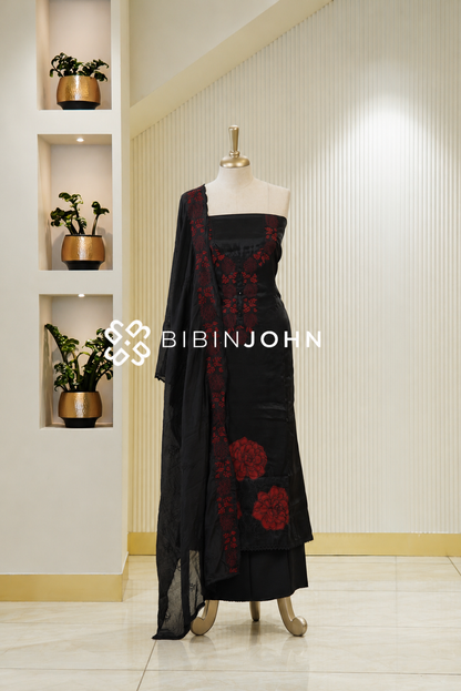 Organza Embroidery Unstitched Salwar Suit Material Black BJ1787