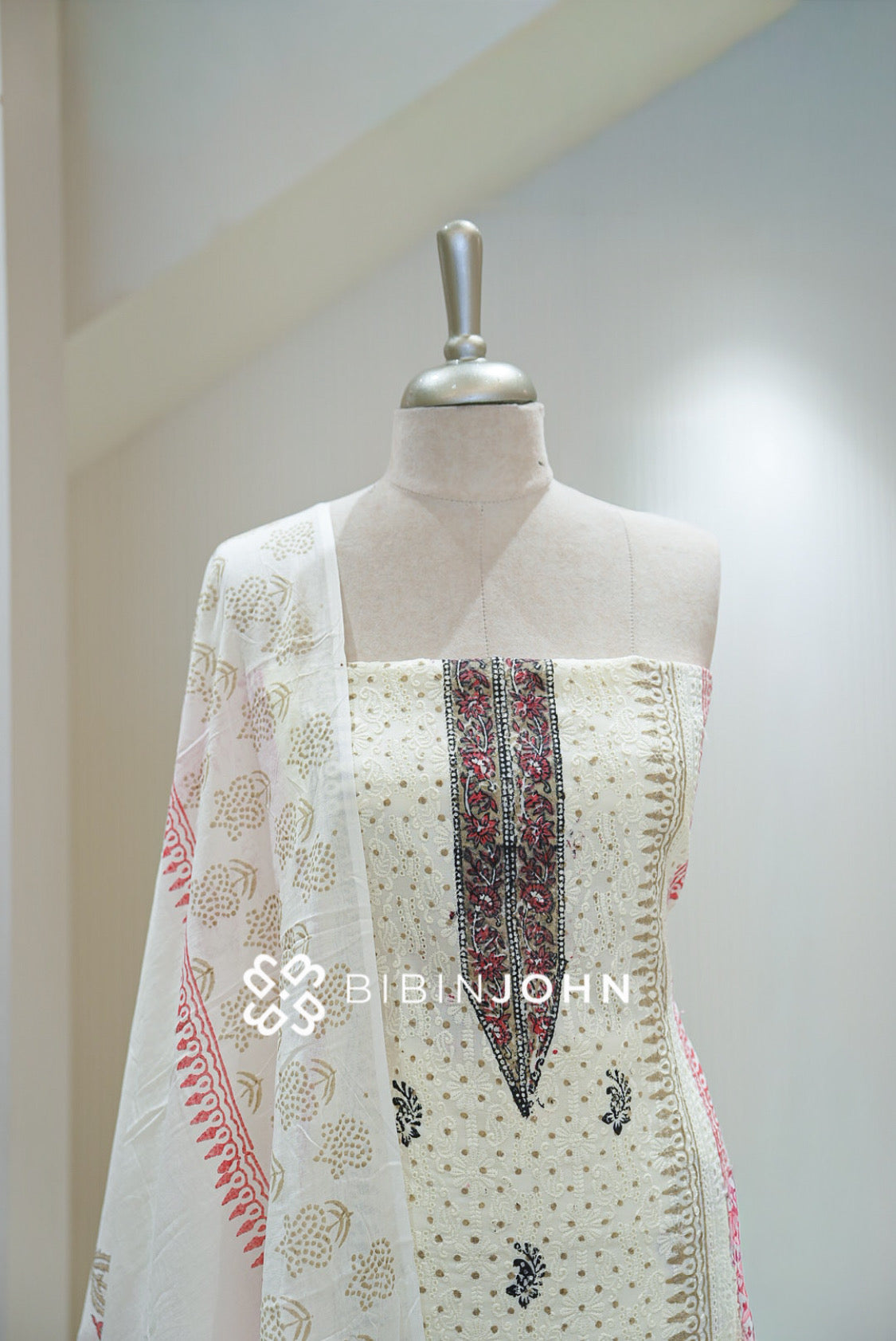 Cotton Hakoba Unstitched Salwar Suit Material Ivory White BJ2287