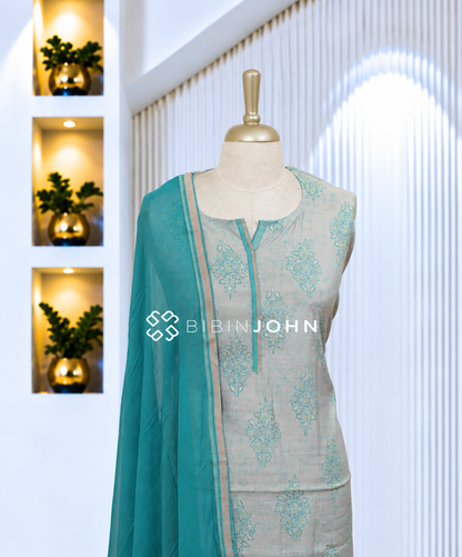 Semistitched Muslin Salwar Suit Material Light Ash Grey BJ2085