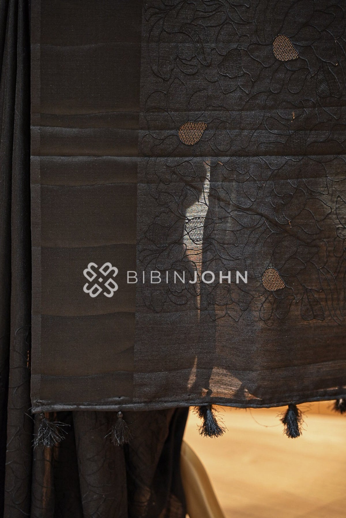Silk Embroidery Saree Black BJ1029