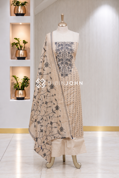 Printed CottonUnstitched Salwar Suit Material Ivory Beige BJ1935