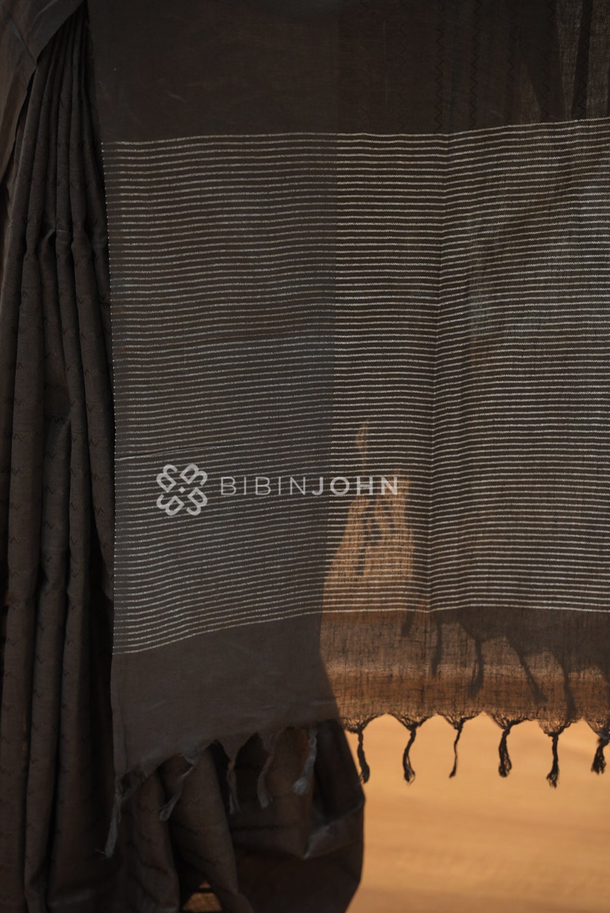 Linen Saree For Women Charcoal Black BJ1654