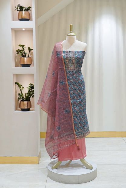 Cotta Embroidery Unstitched Salwar Suit Material Dusty Blue BJ2500