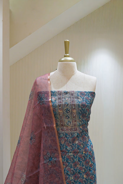 Cotta Embroidery Unstitched Salwar Suit Material Dusty Blue BJ2500