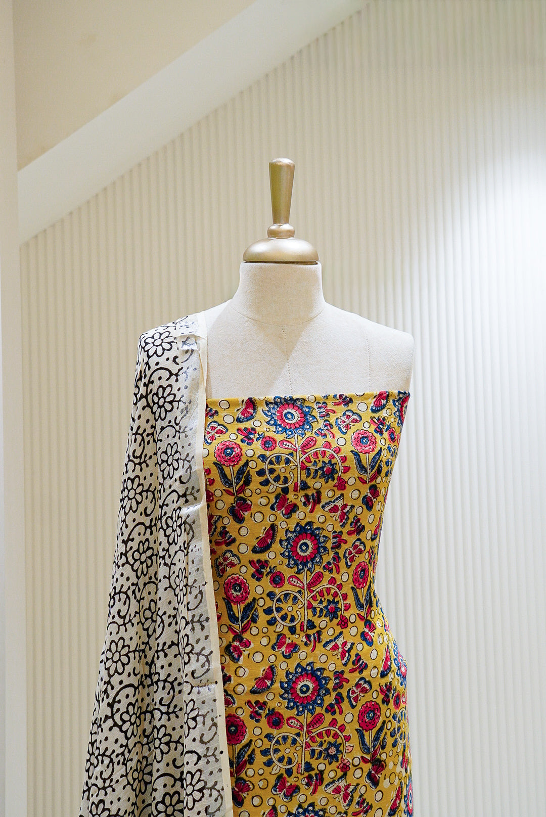Cotton Linen Block Print Unstitched Salwar Suit Material Yellow BJ1123